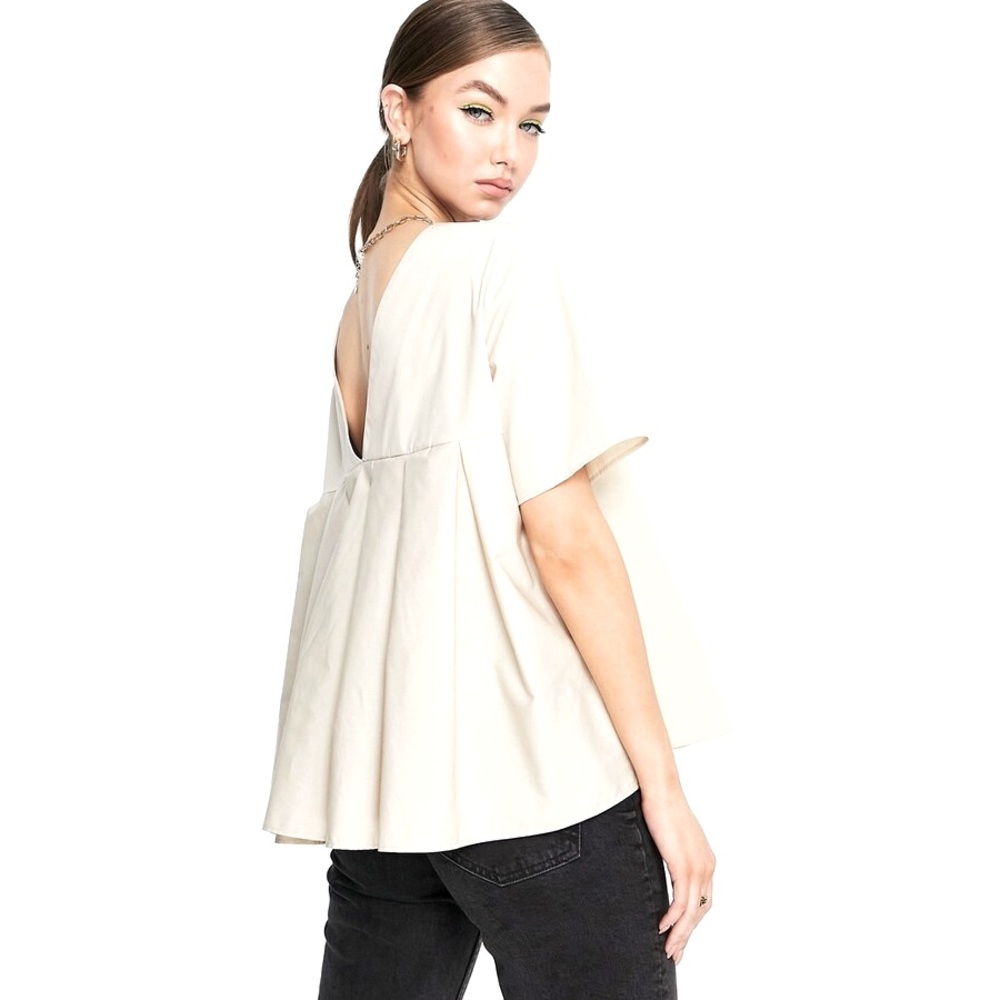 ASOS Design Short Sleeve Cotton Top with Back Pleating in a Ivory's Size 8